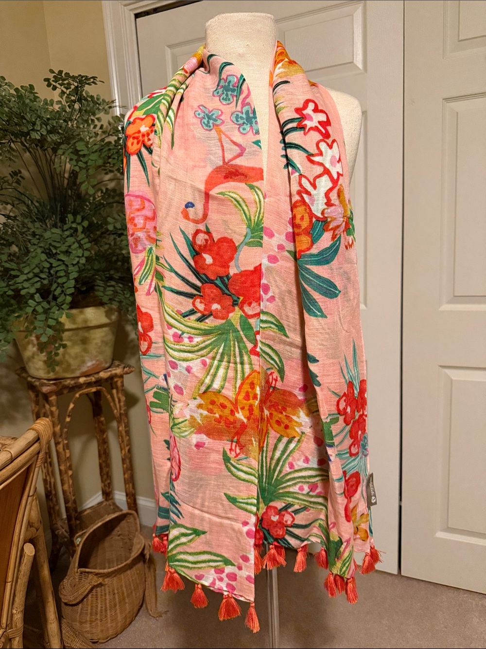 Spartina 449 Pink Tropical Floral Throw with Tassels